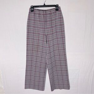 Vintage Koret of California Cream Red Navy Plaid Elastic Waist Wide Leg Pants S